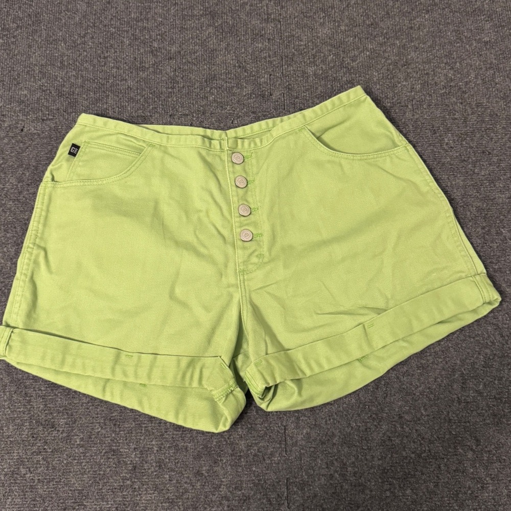 Vintage Girbaud Lime‎ Green Denim Shorts High Waisted Button Fly waits 30' v3